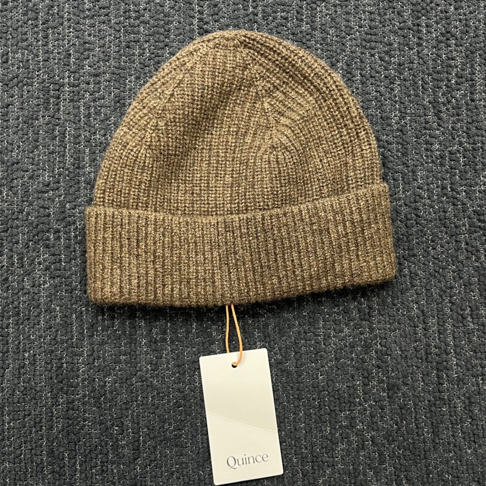 Quince Mongolian Cashmere Ribbed Beanie Brown 100% Cashmere Hat M/L NWT